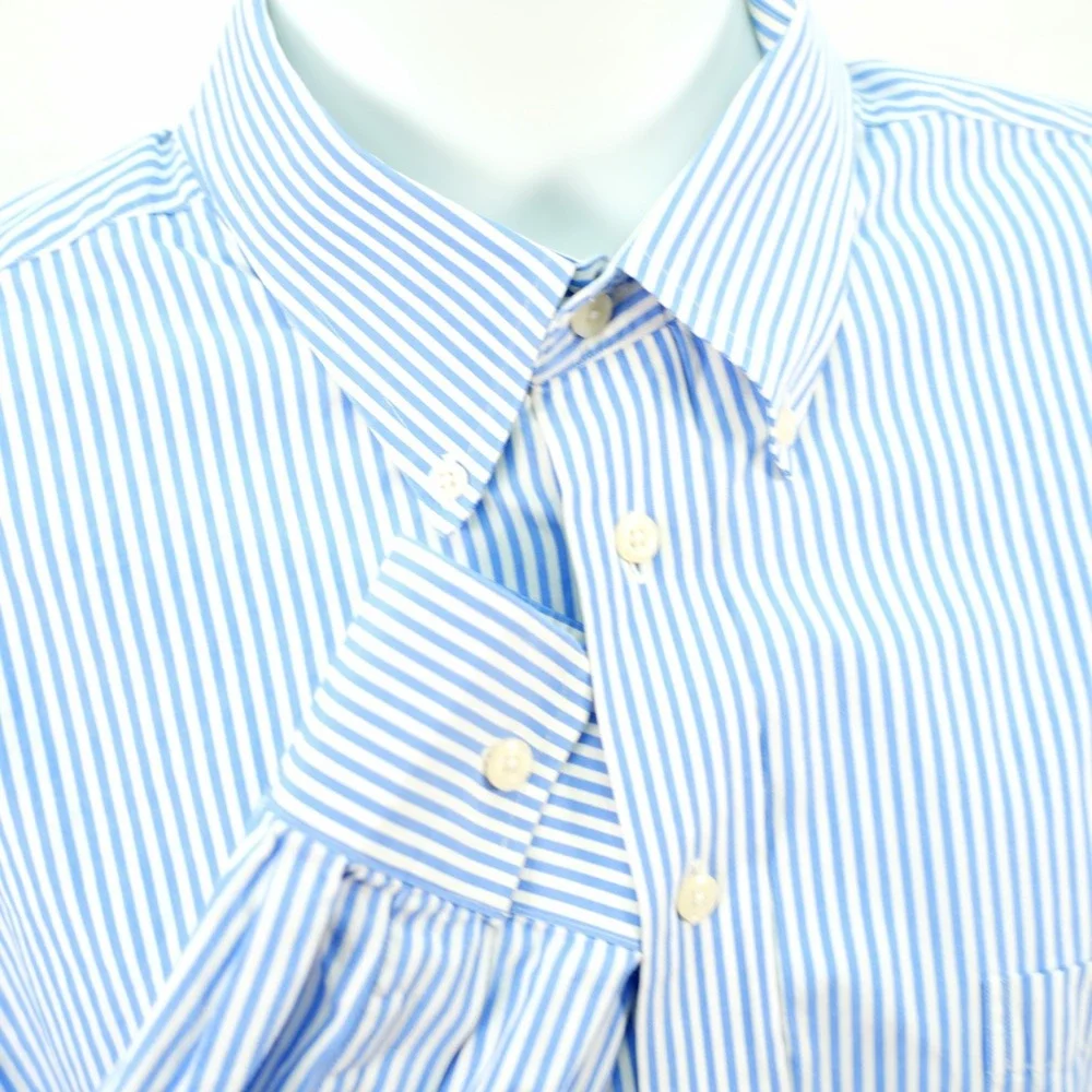 Paul Fredrick Blue White Finest 80's Ply Cotton Broadcloth Button Down -17.5/36-